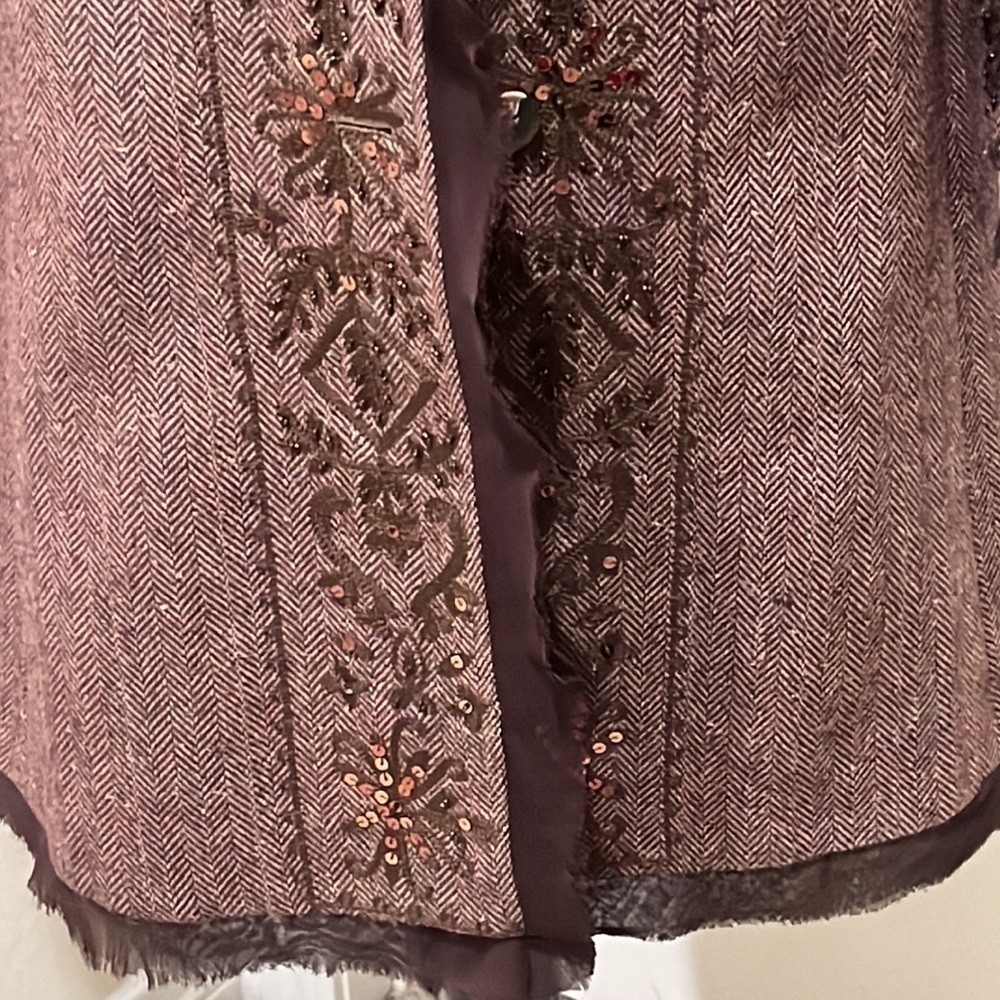 FOCUS 2000 WOOL BLEND EMBROIDERED AND BEADED TWEED BROWN WOMENS JACKET SIZE12 - Picture 6 of 11